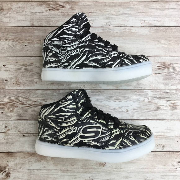 Skechers Energy Light Up  Boy's Girl's Zebra Athletic Shoes High Top - Picture 2 of 6